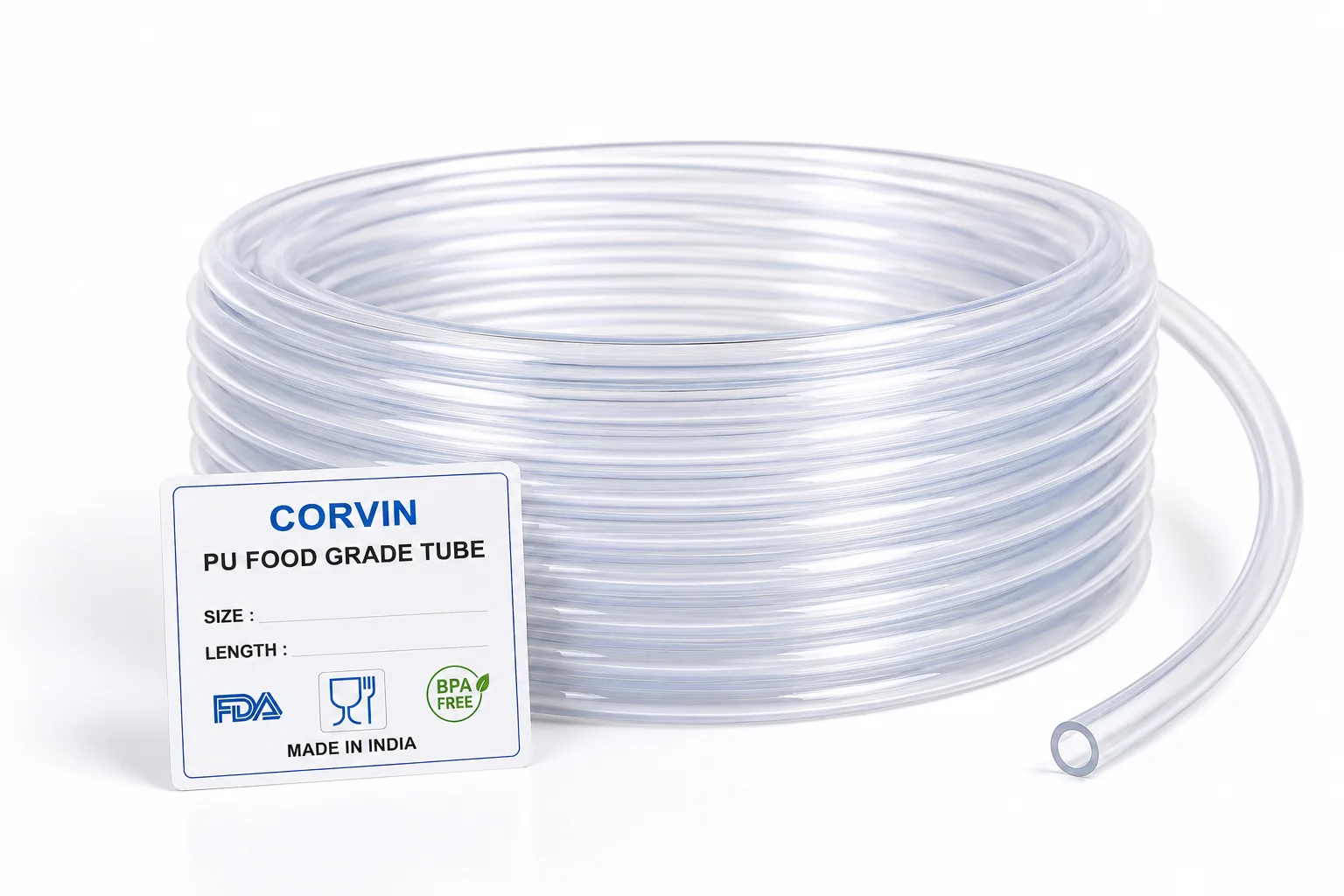 Food Grade PU Tubes manufactured by Corvin Polytech for industrial pneumatic systems